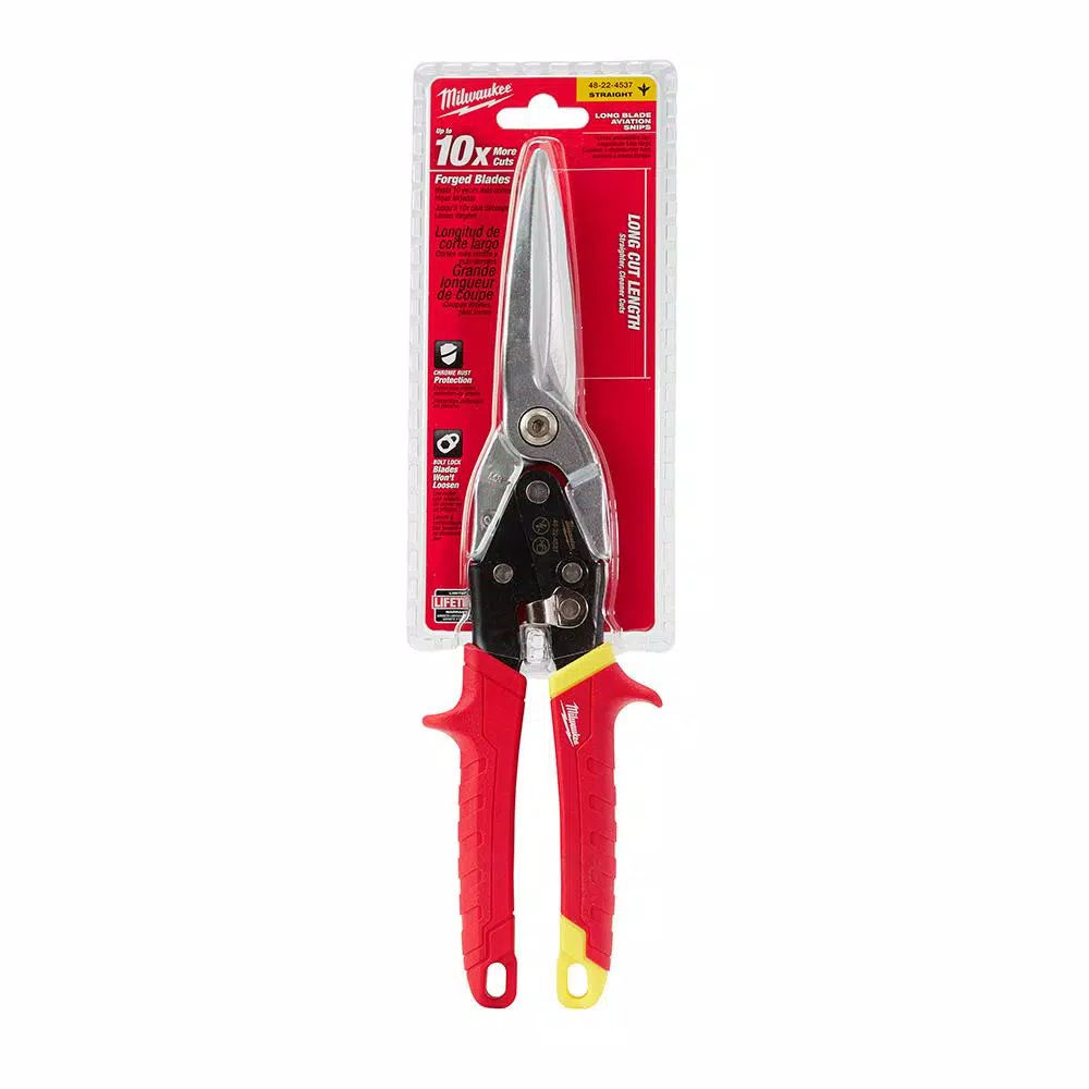 Milwaukee 11.5 in. Straight-Cut Aviation Snips with Forged Serrated Blades