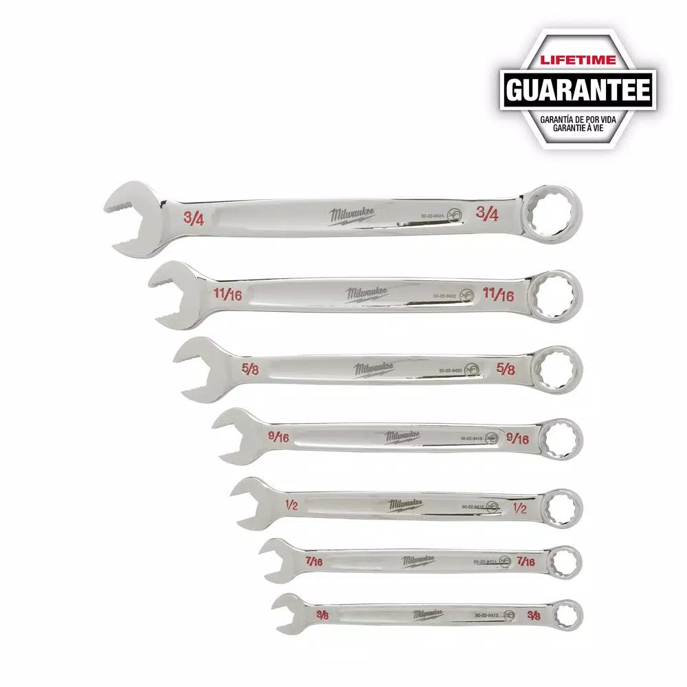 Milwaukee 7-Piece SAE Combination Wrench Set with Max Bite Open-End Grip