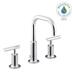 KOHLER Purist 8 in. Widespread Bathroom Faucet, Polished Chrome, Low Gooseneck Spout thumbnail 4