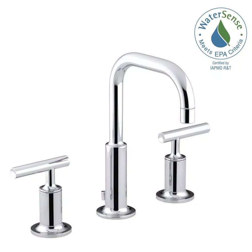 KOHLER Purist 8 in. Widespread Bathroom Faucet, Polished Chrome, Low Gooseneck Spout