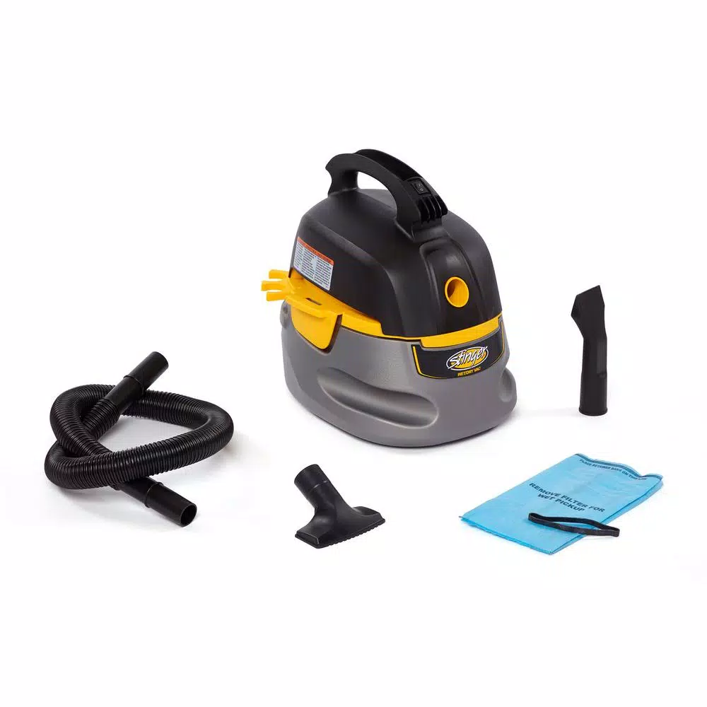 Stinger 2.5 Gal. Compact Wet/Dry Shop Vacuum, 1.75 Peak HP, with Filter Bag and Accessories