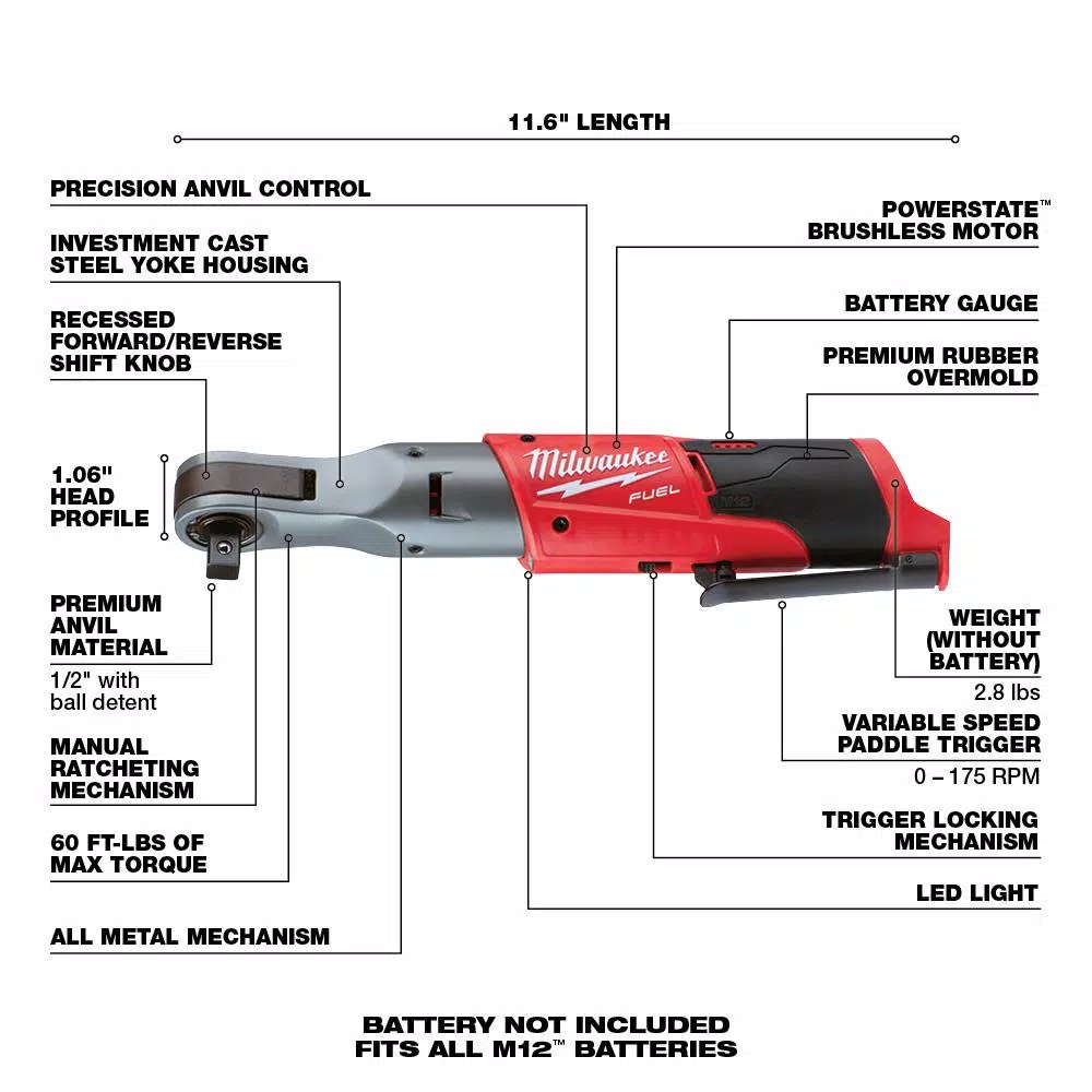 Milwaukee M12 FUEL 12V Lithium-Ion Brushless Cordless 3/8 in. and 1/2 in. Ratchet Kit with Two 3.0 Ah Batteries