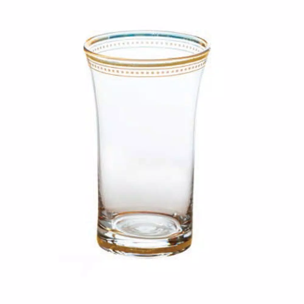 Abigails 12 oz. Clear Glass Tumbler Set with Gold Trim and White Dots, Set of 4
