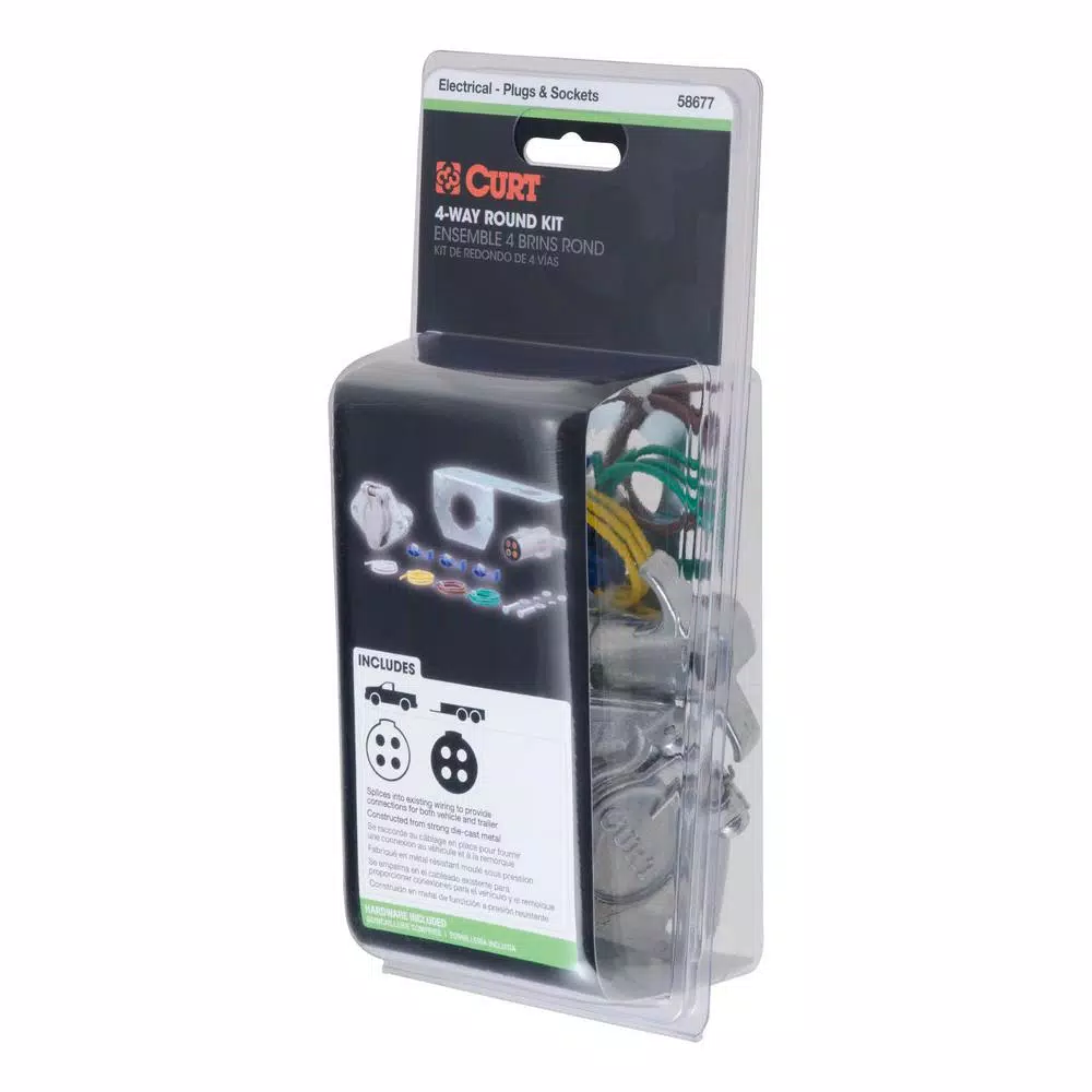 CURT 4-Way Round Trailer Connector Kit with Plug, Socket, and Hardware