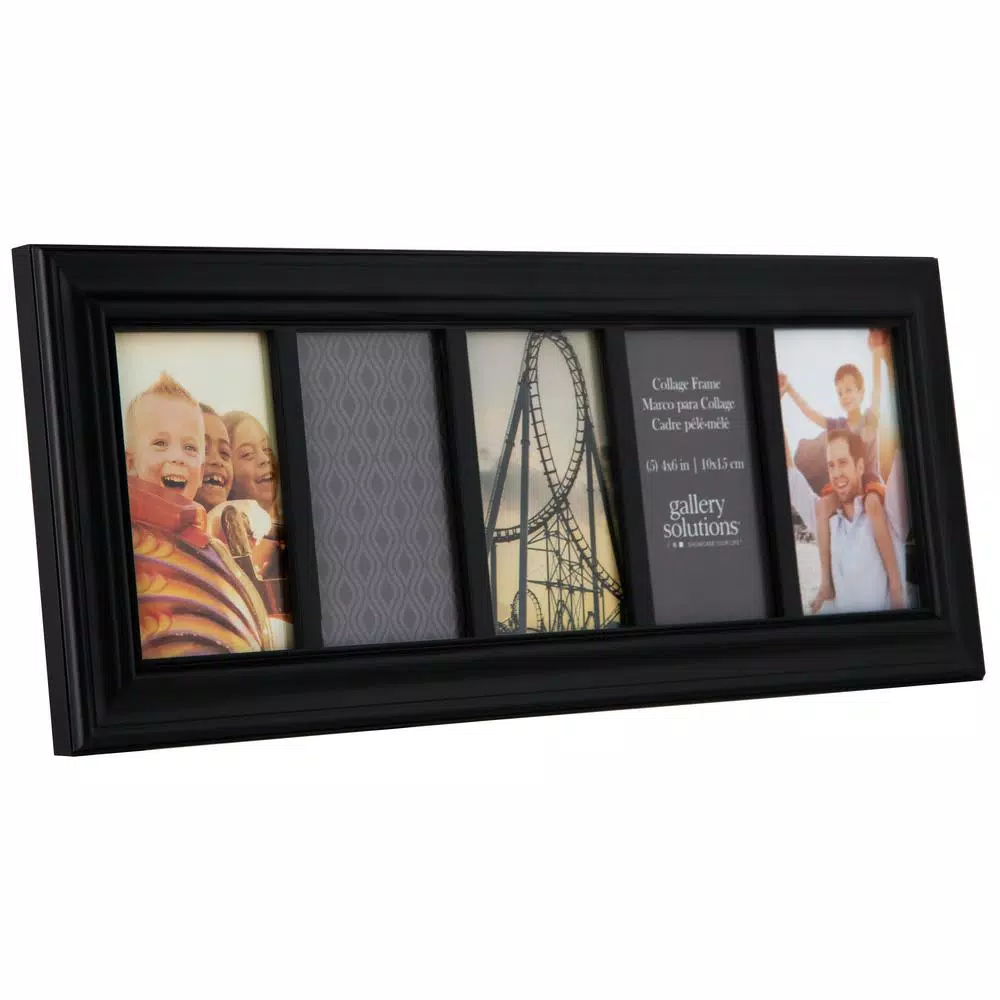 Pinnacle Gallery Solutions 5-Opening Black Wood Collage Picture Frame, 4 x 6 in. Photos, Vertical