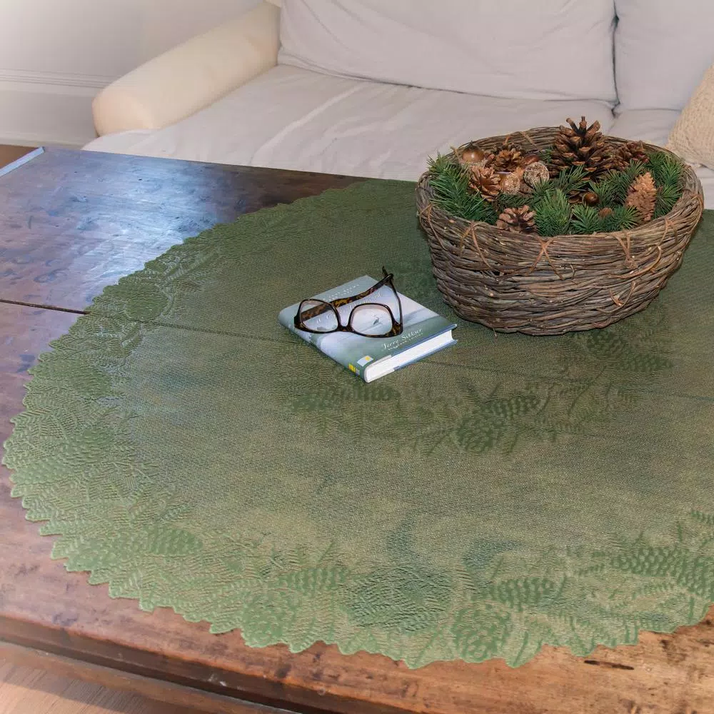 Heritage Lace Highland Pine 42 in. Aspen Green Floral Round Table Topper