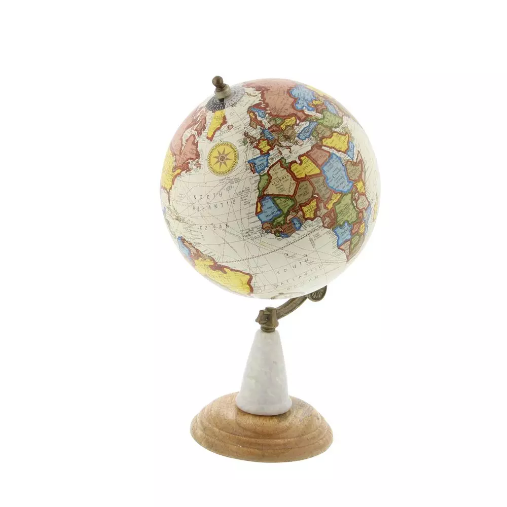 LITTON LANE 14 in. New Traditional Decorative World Globe with Marble and Iron Stand