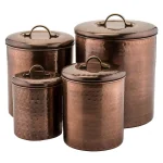 Old Dutch 4-Piece Hammered Antique Copper Canister Set with Fresh Seal Covers thumbnail 6