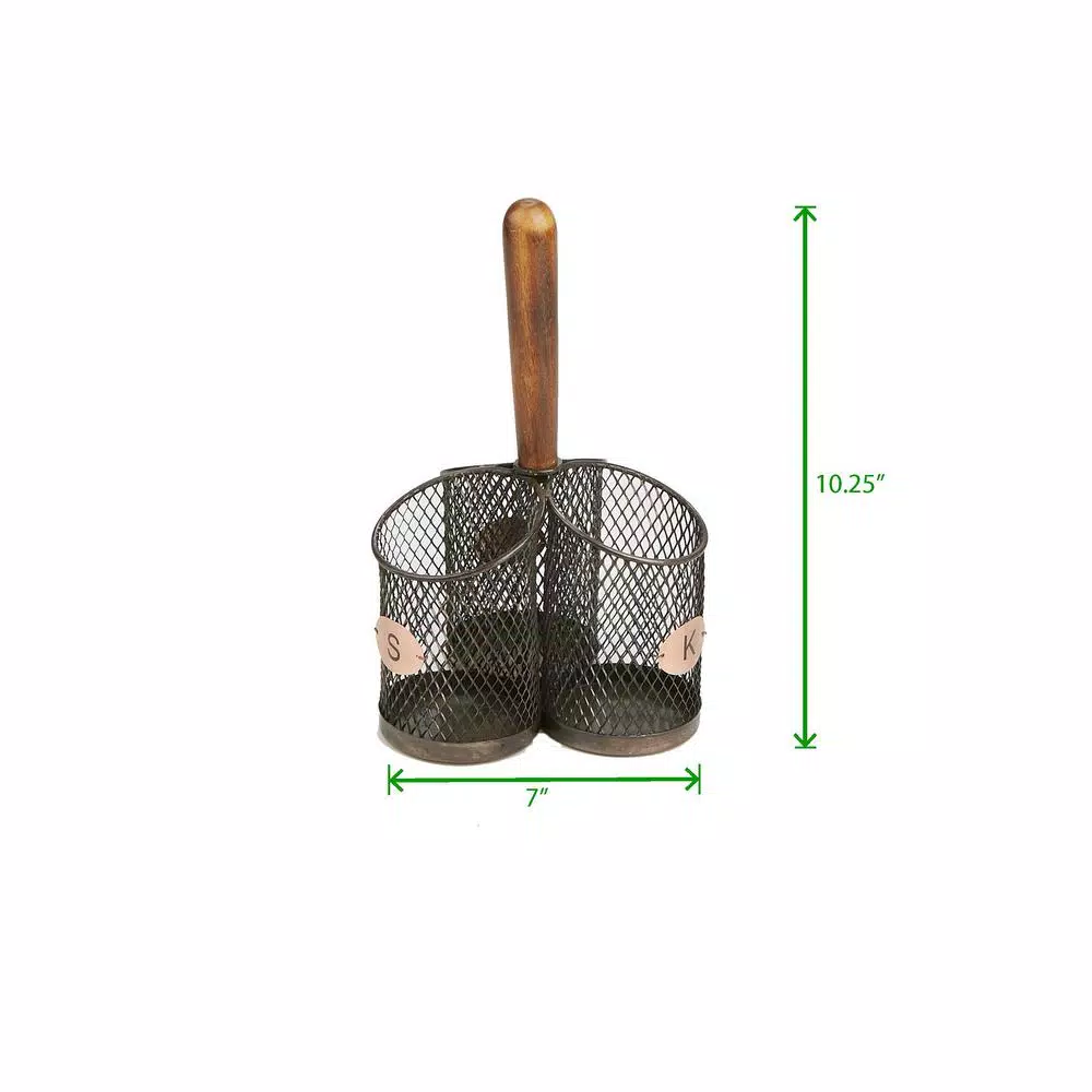 MIND READER Stainless Steel Utensil Caddy & Silverware Organizer with Wood Handle