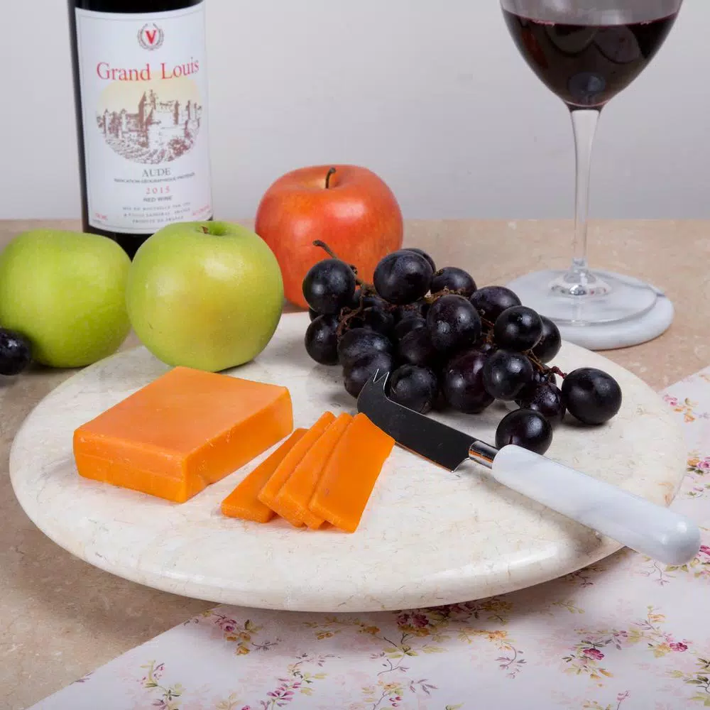 Creative Home 12 in. Natural Champagne Marble Round Cheese Board and Serving Tray