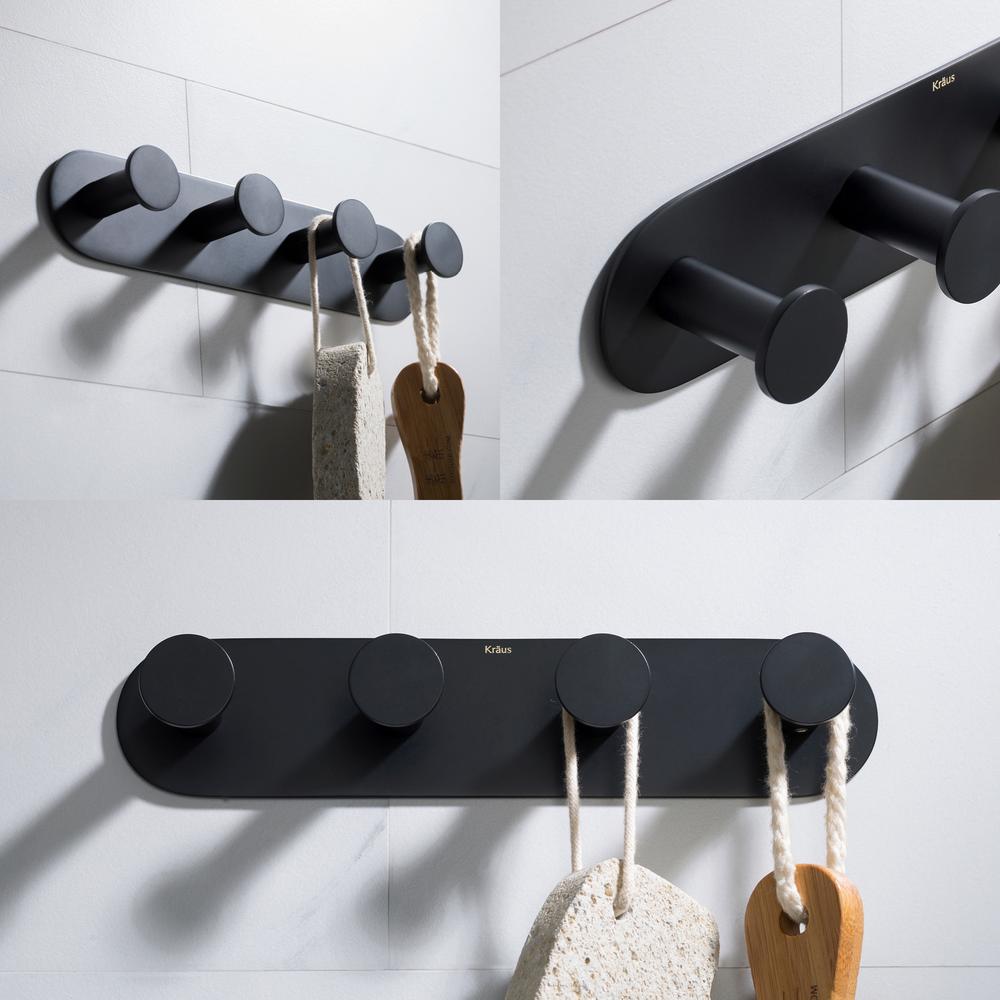KRAUS Elie 4-Hook Bathroom Robe and Towel Rack, Matte Black