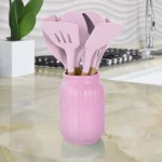 MegaChef 9-Piece Pink Silicone and Wood Kitchen Utensil Set with Ceramic Holder thumbnail 6