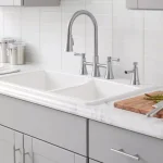 Glacier Bay Selma 2-Handle Bridge Kitchen Faucet with Pull-Down Sprayer and Soap Dispenser, Stainless Steel thumbnail 2