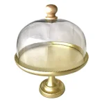 Kauri Design Champagne Gold Mango Wood & Glass 14-Inch Cake Stand thumbnail 1