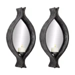 LITTON LANE Eclectic Black Metal Mesh Ellipse Wall Sconces with Mirror Inlays, Set of 2 thumbnail 2