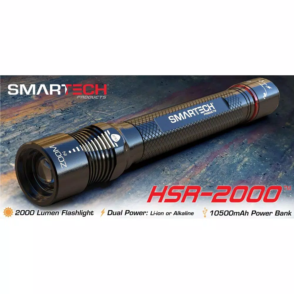 Smartech Products DuoTec HSR-2000 2000 Lumen LED Flashlight and 10500 mAh Power Bank Dual Powered Rechargeable Multi-Tool