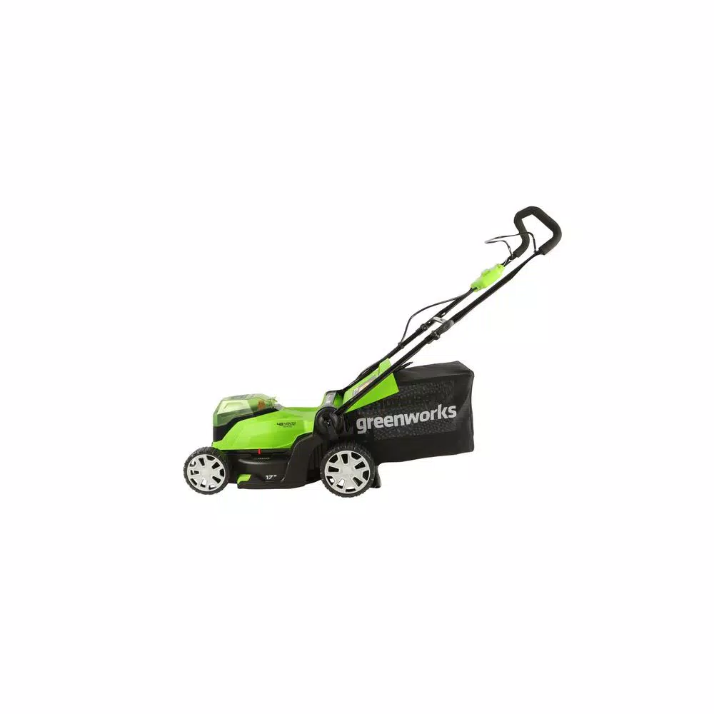 Greenworks 17 in. 48V Cordless Walk Behind Push Lawn Mower with (2) 4 Ah Batteries and Dual Port Charger