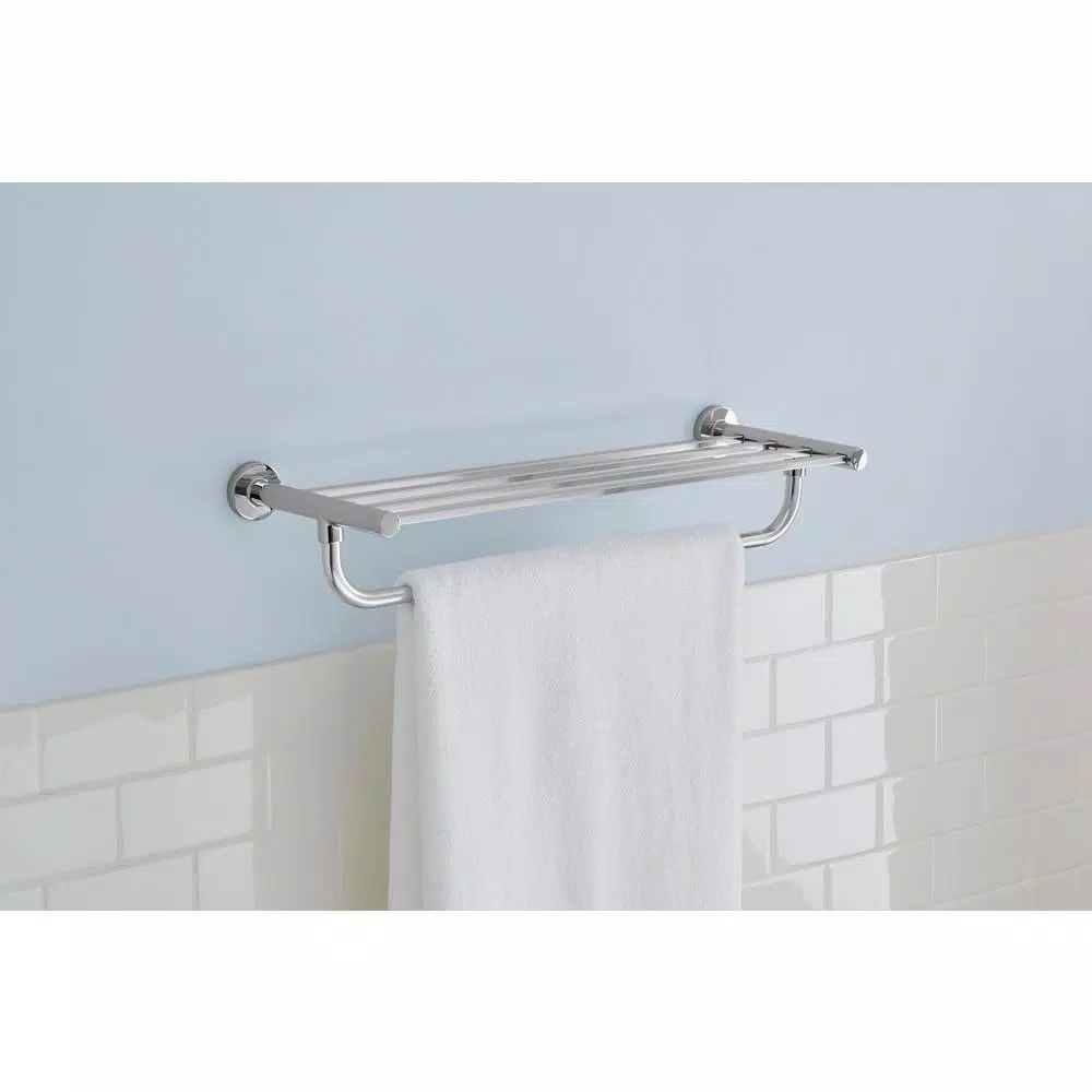 Glacier Bay Modern 21 in. Wall Mount Towel Rack with Shelf and Bar in Chrome