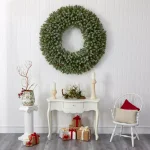 Nearly Natural 5 ft. Pre-Lit Flocked Artificial Christmas Wreath with 280 Multi-Color Lights and Pine Cones thumbnail 4
