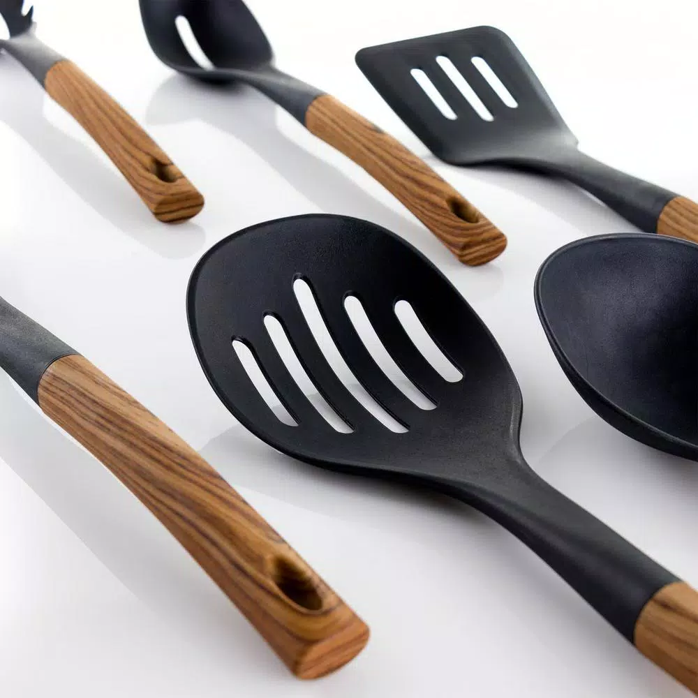 MegaChef 7-Piece Nylon Kitchen Utensil Set with Wood Design Finish