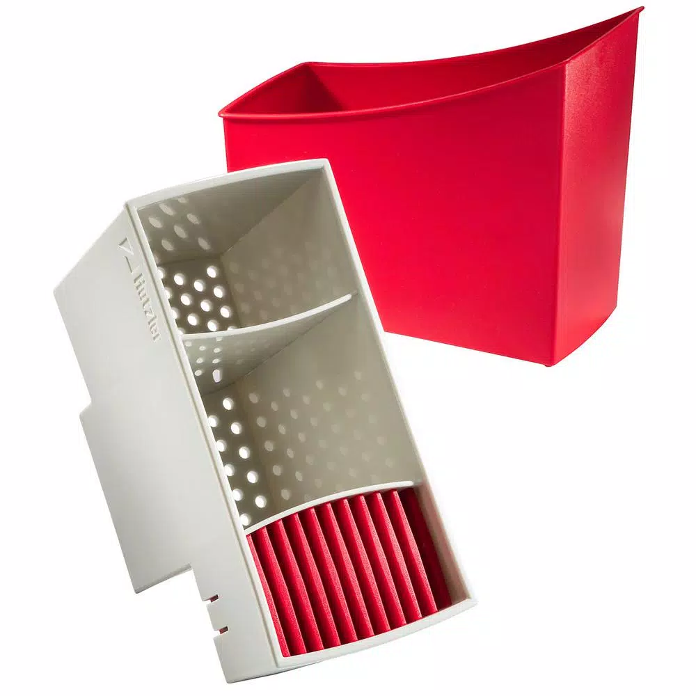 Hutzler Cutlery Drainer and Flatware Caddy with Knife Slots, Red
