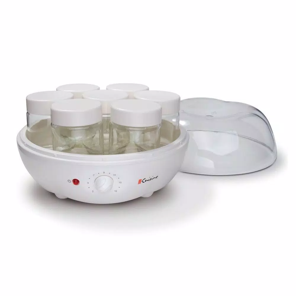 Euro Cuisine 1.31 Qt. Automatic Yogurt Maker with 7 Glass Jars and Built-In Timer, White