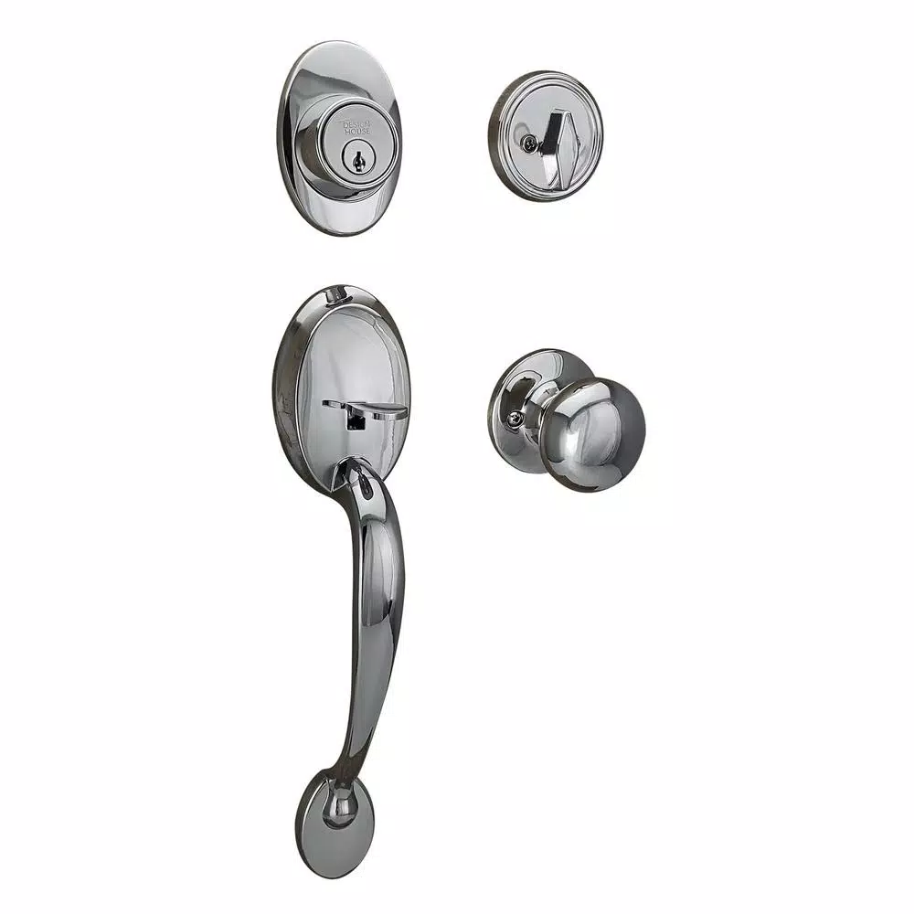 Design House Coventry Polished Chrome Single Cylinder Deadbolt Entry Handleset with Cambridge Interior Knob