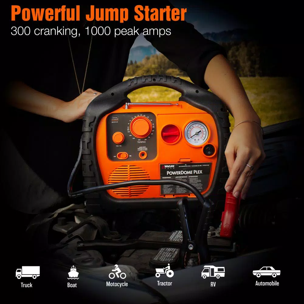 Wagan Tech Wagan Power Dome PLEX 1000 Peak Amp Jump Starter with 260 PSI Air Compressor & 800W Power Inverter
