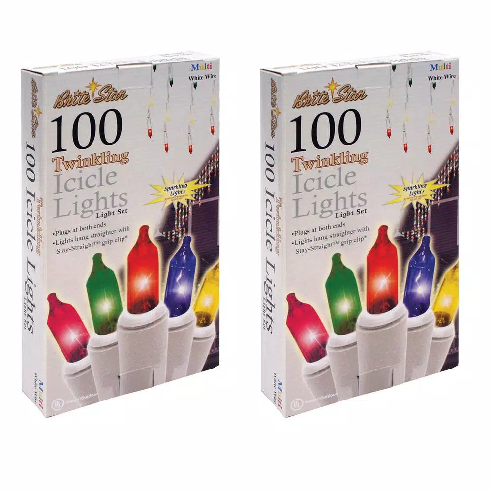 Unbranded Brite Star 100-Light Twinkling Multi-Color Icicle String Lights with White Wire (Set of 2)
