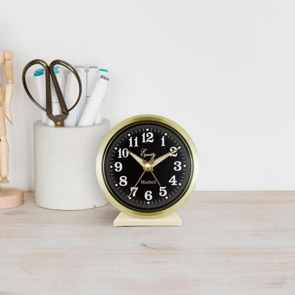 Equity by La Crosse 4 in. Round Analog Wind-Up Bell Metal Alarm Clock - Gold