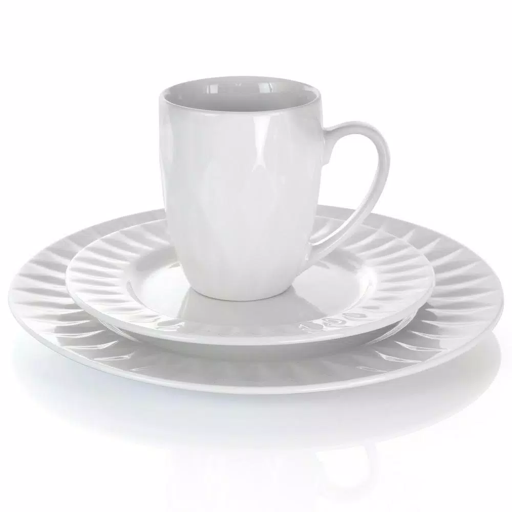 Elama Sienna White Porcelain 18-Piece Dinnerware Set, Service for 4