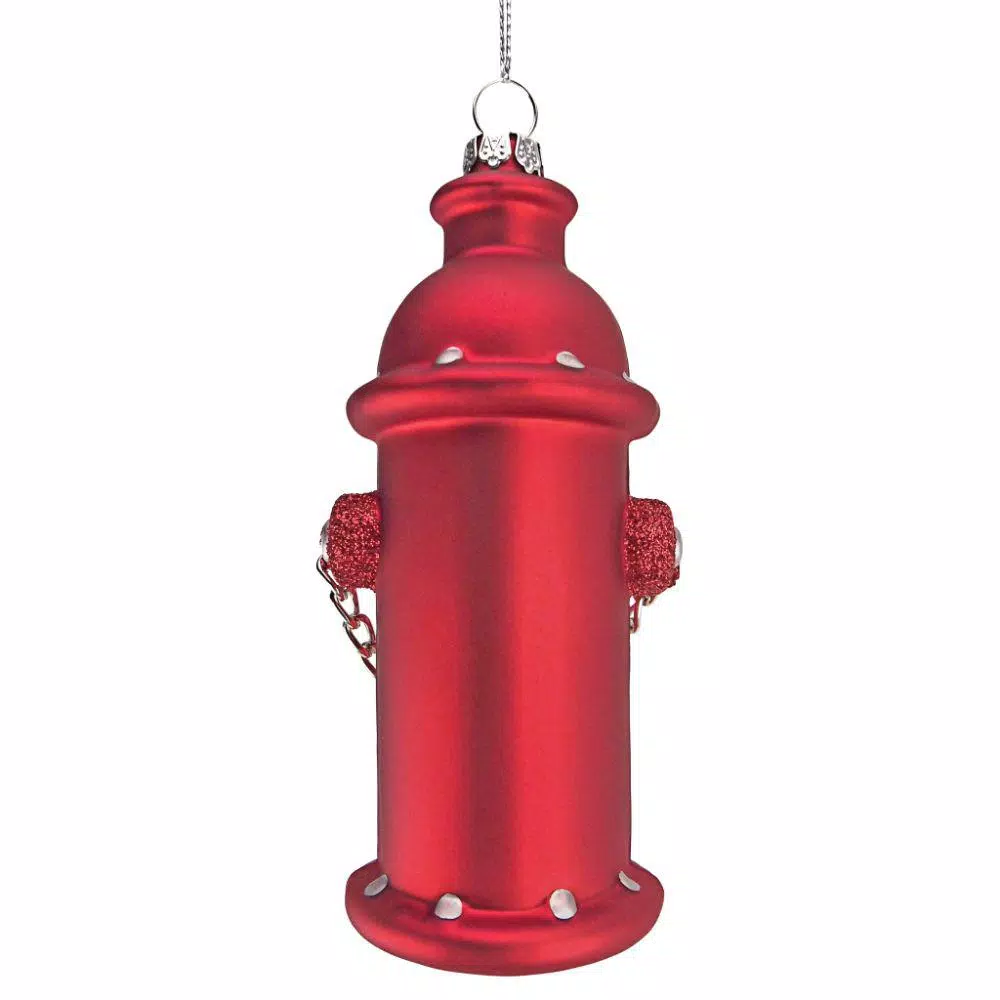 Design Toscano 5 in. Fire Hydrant Blown Glass Holiday Ornament, Red