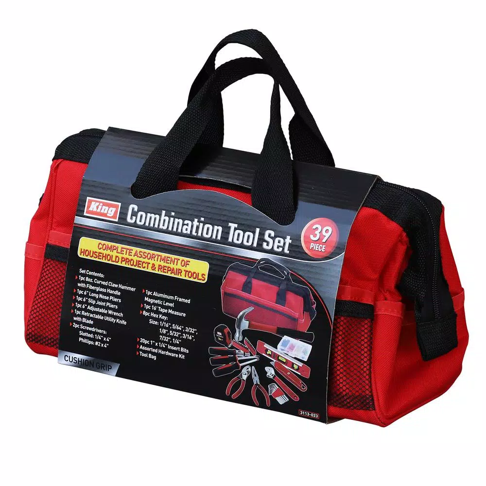 KING 39-Piece Combination Tool Set with Tool Bag - Household Repair Hand Tool Kit