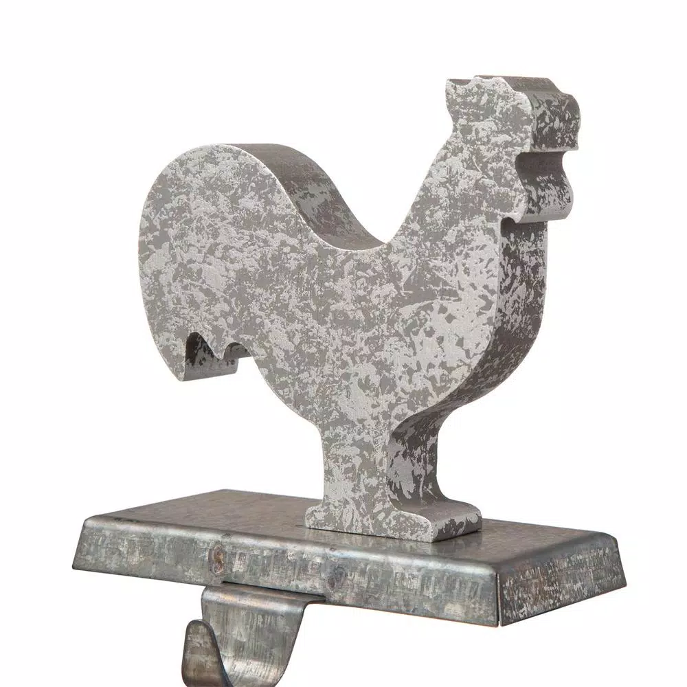 Glitzhome Galvanized Metal Chicken Cock Stocking Holder, Rustic Farmhouse Christmas Decor (2-Pack)