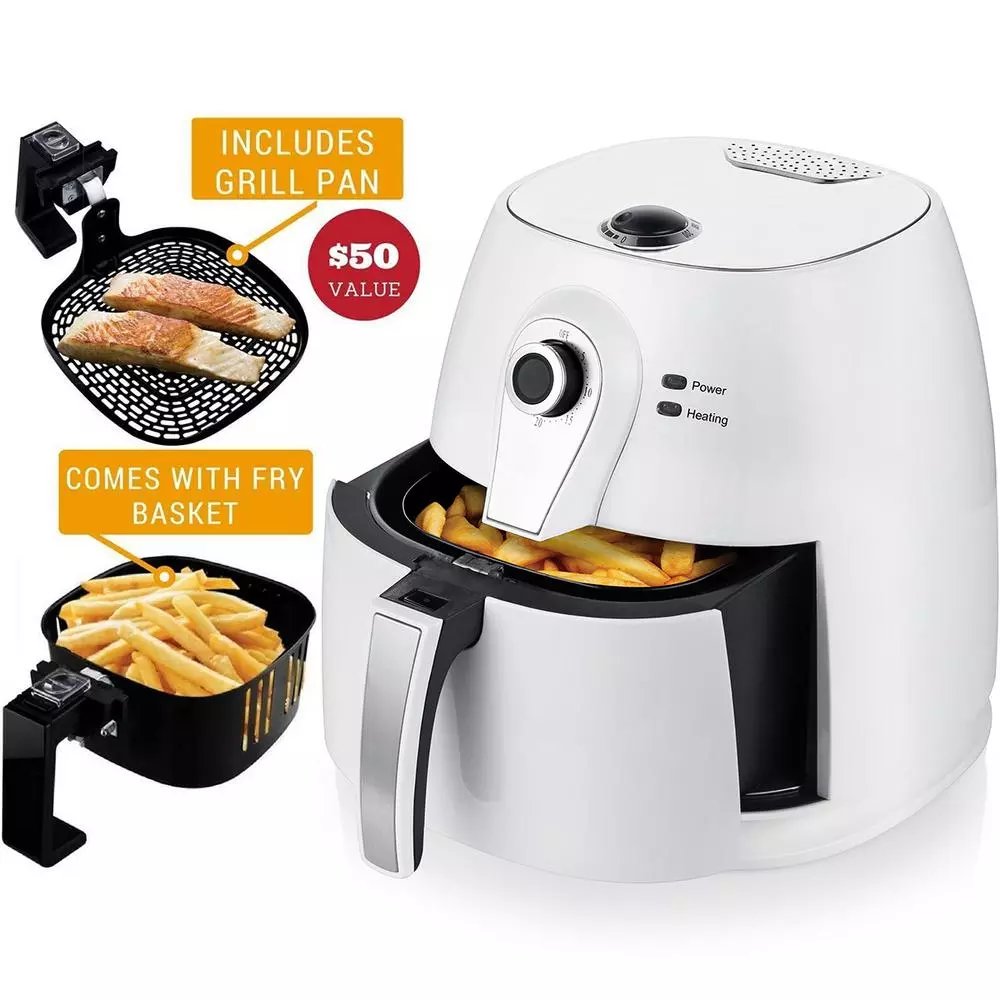 Ovente 3.2 Qt. White Electric Air Fryer with 1400W Power, Timer, and Adjustable Temperature Controls
