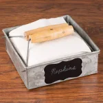Benzara Galvanized Steel Napkin Holder with Wooden Handles, Rustic Gray Tabletop Decor thumbnail 6