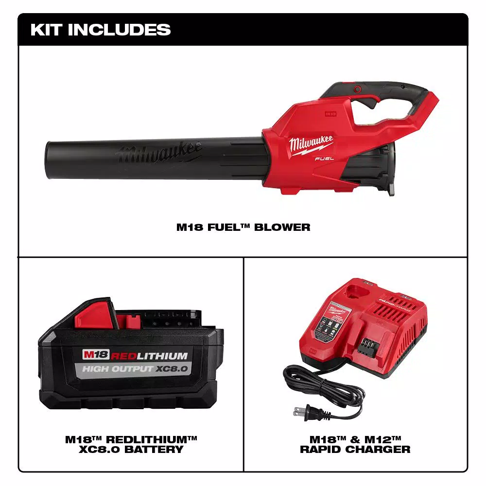 Milwaukee M18 FUEL Cordless Handheld Blower Kit with 8.0 Ah Battery and Rapid Charger