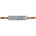 Unbranded White Marble Rolling Pin with Wooden Handles and Rolling Pin Rest thumbnail 3