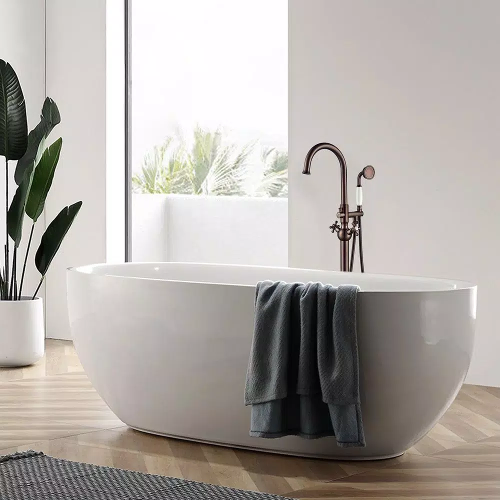 Vanity Art 48 in. Freestanding Single-Handle Claw Foot Tub Faucet with Hand Shower, Oil Rubbed Bronze
