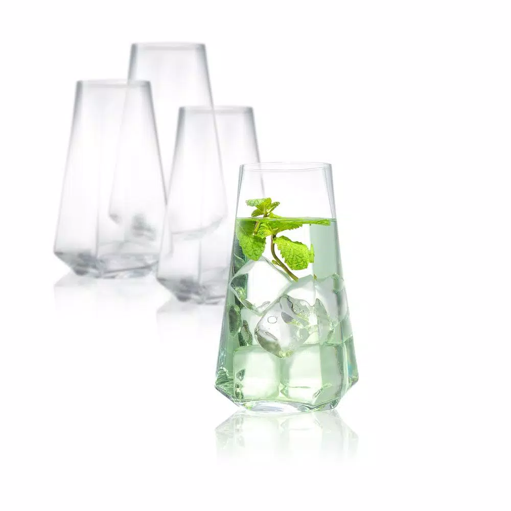 JoyJolt Infiniti 18 oz. Highball Glasses, Set of 4, Lead-Free Crystal Glassware
