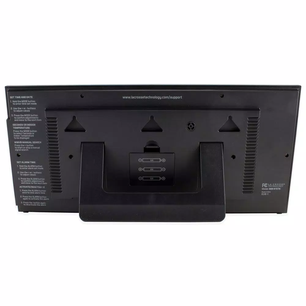 La Crosse Technology 15 in. Extra-Large Textured Atomic Digital Clock - Black, Wall or Tabletop