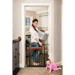 Regalo Home Accents 30 in. Metal Walk-Through Safety Gate with Cherry Wood Accents thumbnail 3