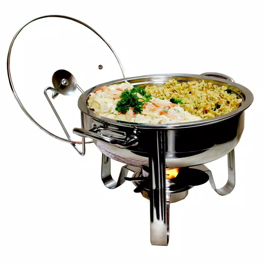 ExcelSteel 4 Qt. Professional Heavy Duty Stainless Steel Chafing Dish Set with Vented Glass Lid