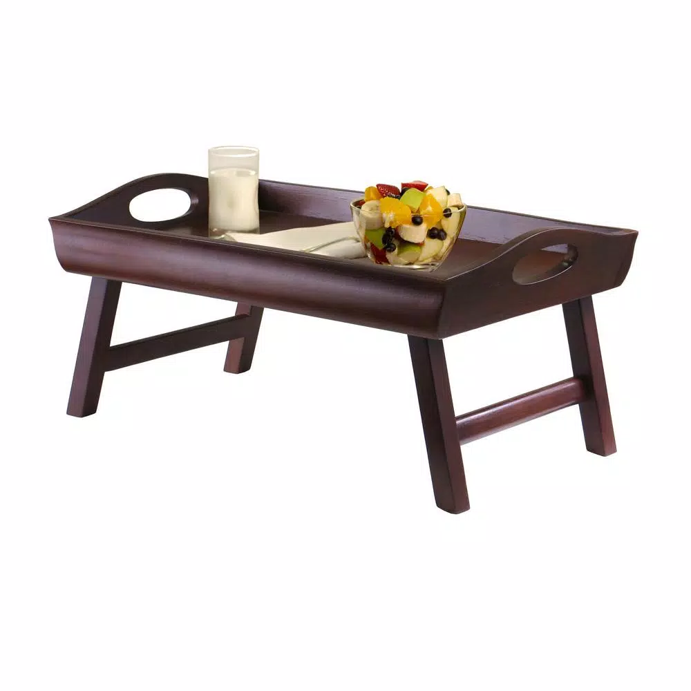 Winsome Sedona Solid Wood Bed Tray with Foldable Legs and Large Handles, Antique Walnut Finish