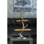 A & B Home Iron Branch Two-Tiered Silver Metal Serving Tray with Decorative Bird Accents thumbnail 2