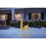 Home Accents Holiday 4 ft LED White Deer with Gold Bow, 80 Warm White Lights, Indoor/Outdoor Yard Decoration thumbnail 2