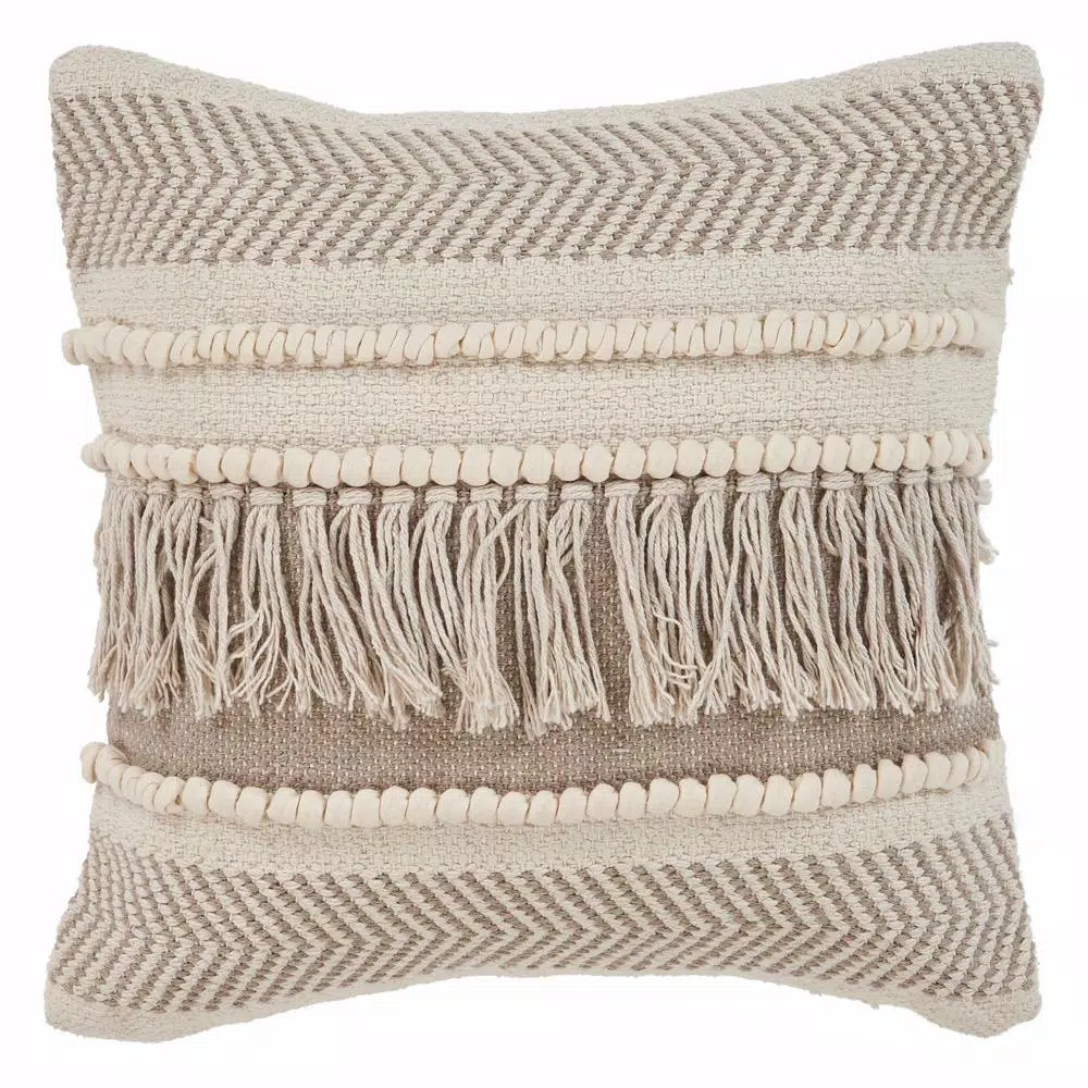 LR Resources Farmhouse Beige and Natural Geometric Chevron Throw Pillow, 20 x 20 in.