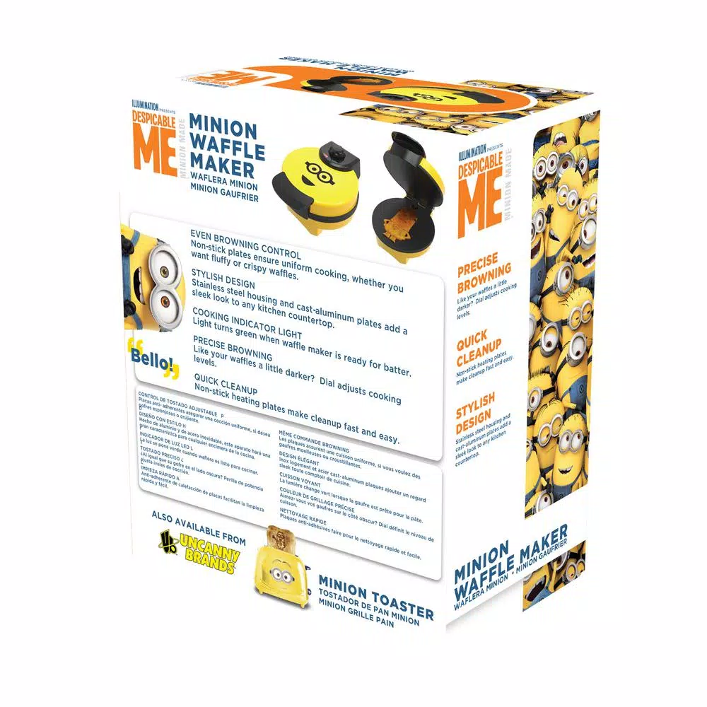 Uncanny Brands Minions Kevin Character Waffle Maker, 900W Non-Stick American Style Waffle Iron, Yellow