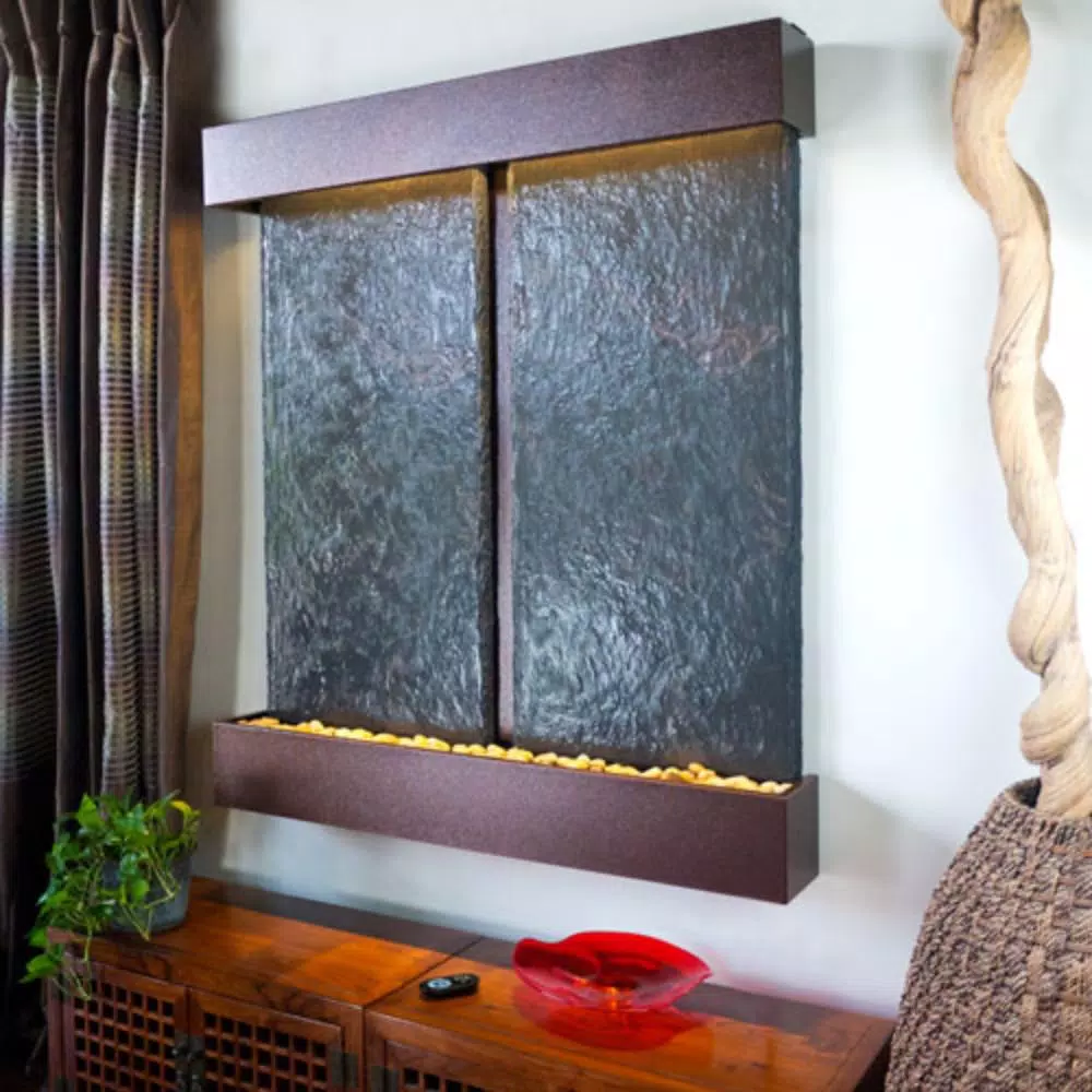 Water Wonders Nojoqui Falls Double Panel Lightweight Slate Wall Fountain with Copper Vein Trim
