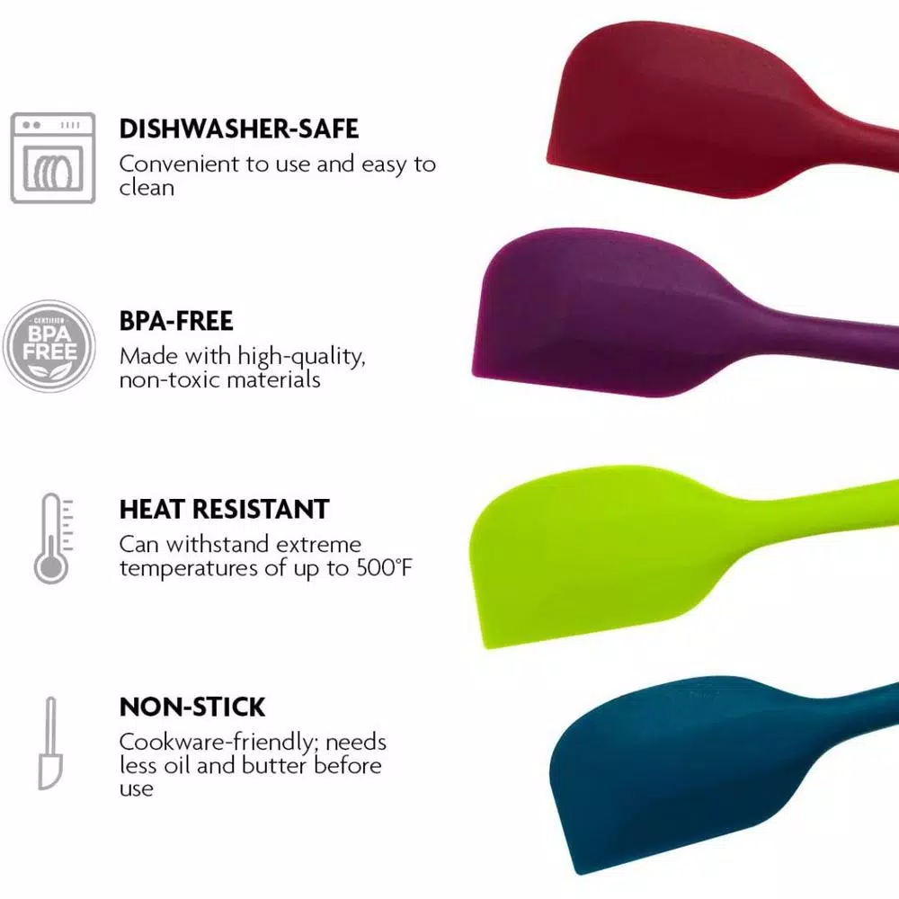 OVENTE Premium Silicone Spatula Set, 4-Piece Heat-Resistant Non-Stick Spatulas with Stainless Steel Core